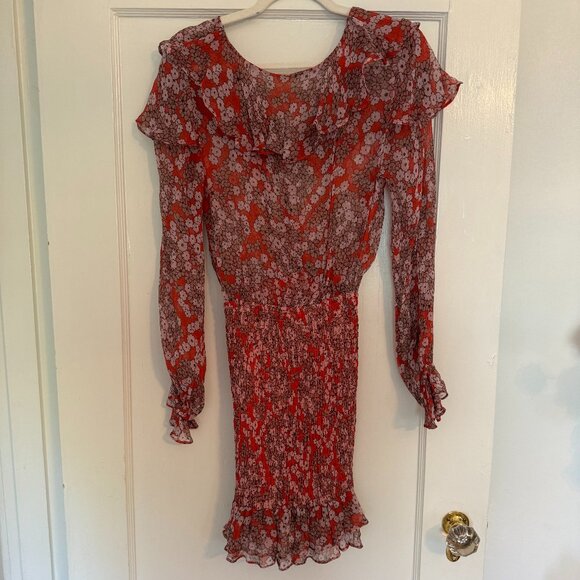 Stevie May Red Floral Long Sleeve Ruffle Dress - Size XS - Picture 5 of 10